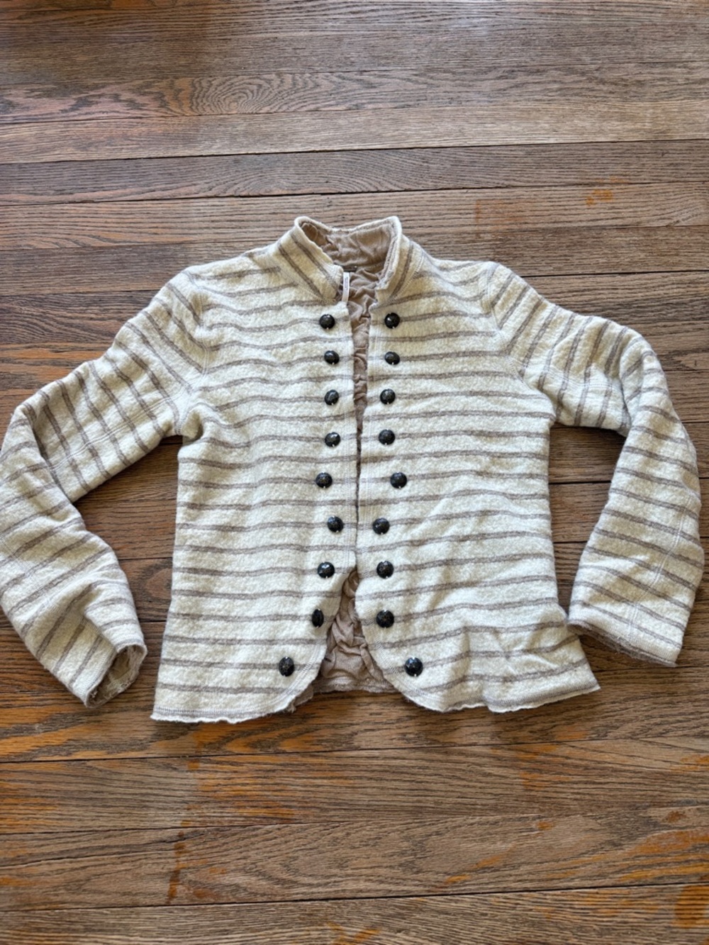 Free People Cream & Taupe Striped Knit Cardigan